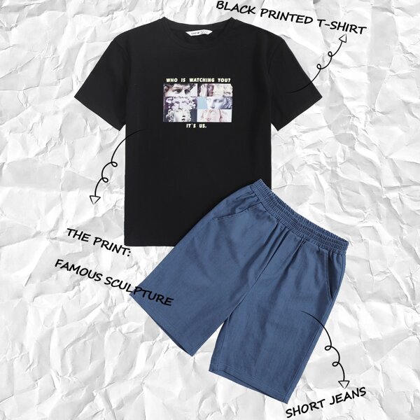 

Boys Slogan & Figure Graphic Tee & Shorts Set, Multicolor