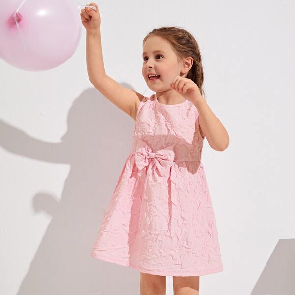 

Toddler Girls Solid Bow Front Smock Dress, Baby pink