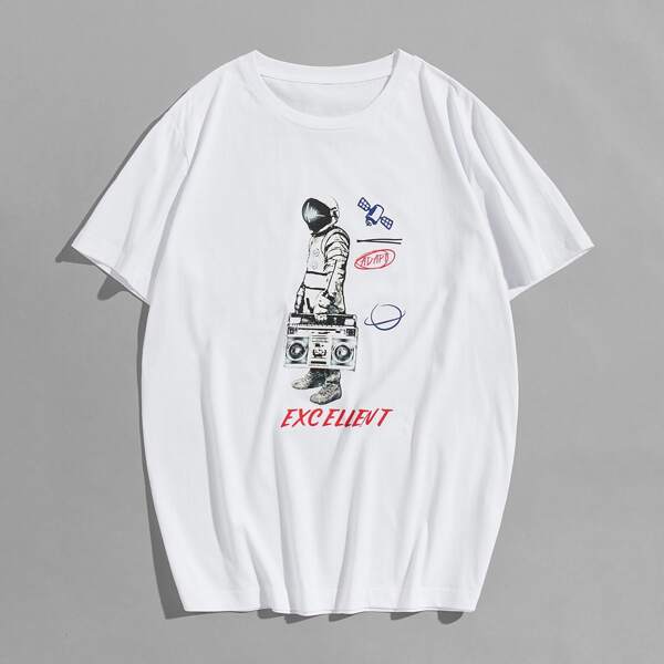 

Men Astronaut & Letter Graphic Tee, White