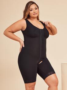 Plus Lace Trim Shapewear Romper - Black - View 3