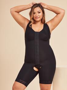 Plus Lace Trim Shapewear Romper - Black - View 4