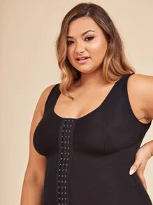Plus Lace Trim Shapewear Romper - Black - View 5