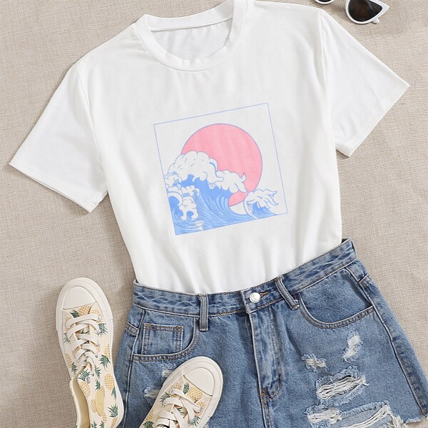 

Sun And Wave Print Tee, White
