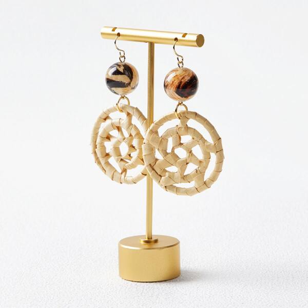 

HOLLOW OUT ROUND DROP EARRINGS, Beige
