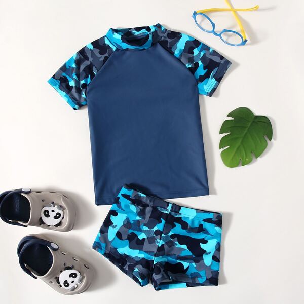 

Baby Boy Camo Graphic Shorts Swimsuit, Navy blue