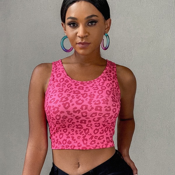 

Leopard Crop Tank Top, Pink