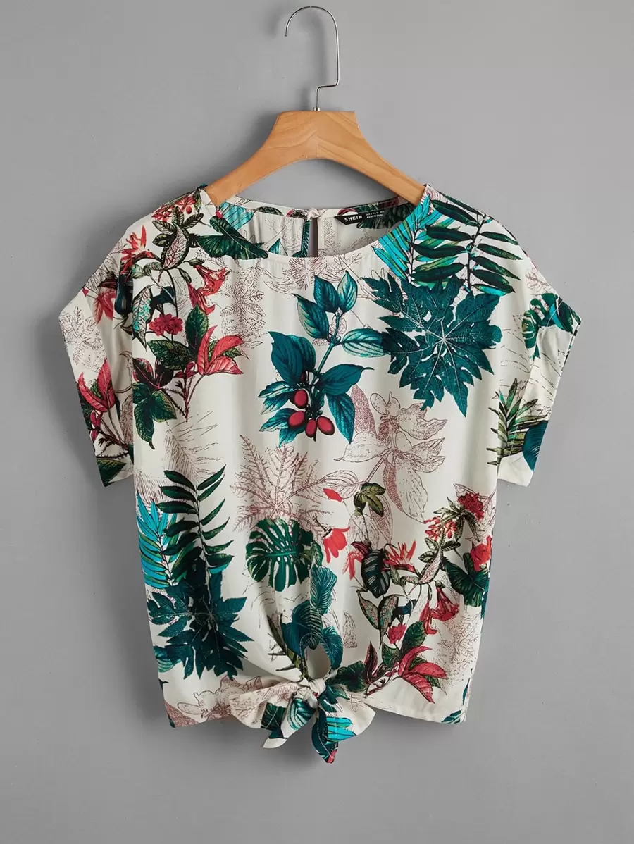 SHEIN LUNE Áo sơ mi Nút Thực vật Boho - Nhiều màu - Xem 1