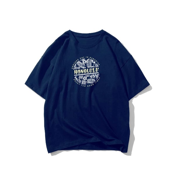 

Men Plants & Letter Graphic Tee, Navy blue