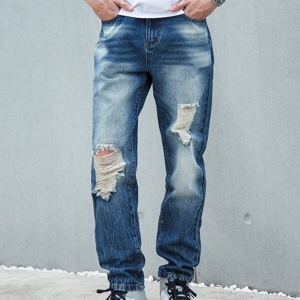

Men Washed Ripped Jeans, Medium wash