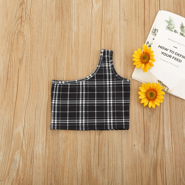 

Toddler Girls One Shoulder Plaid Tank Top, Black