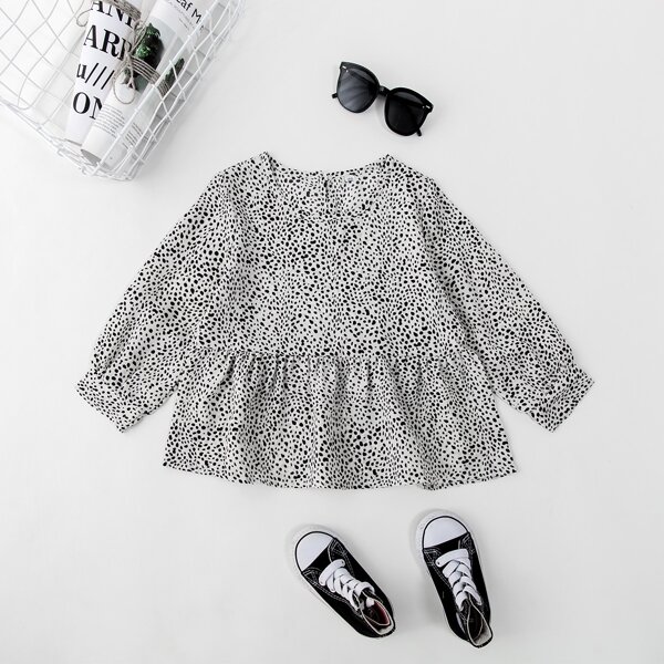 

Toddler Girls Allover Print Peplum Blouse, Black and white