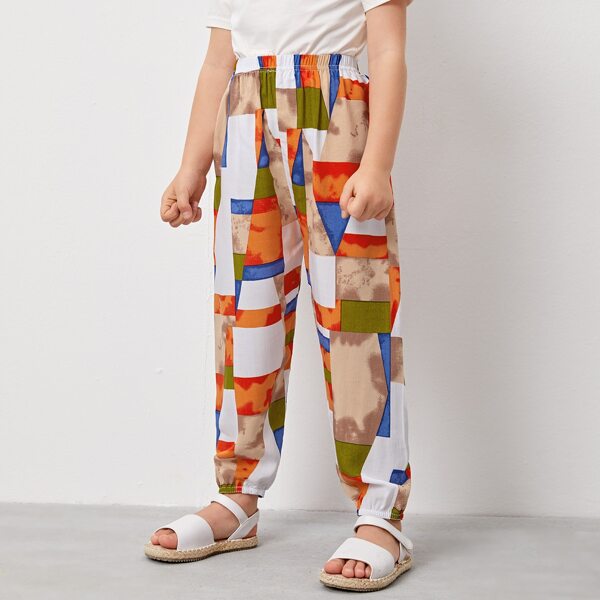 

Toddler Girls Geo Print Elastic Waist Pants, Multicolor