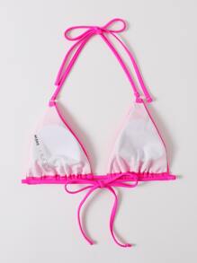 Top de bikini triangular de cuello halter de verano - Rosa Fucsia - Ver 2
