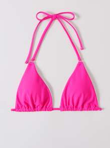 Top de bikini triangular de cuello halter de verano - Rosa Fucsia - Ver 3