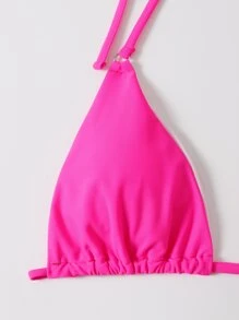 Top de bikini triangular de cuello halter de verano - Rosa Fucsia - Ver 5