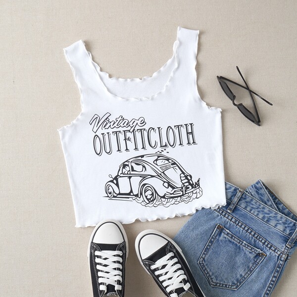 

Letter Graphic Lettuce Trim Tank Top, White