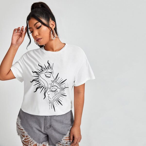 

Plus Graphic Print Drop Shoulder Tee, White