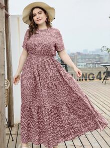 Mulvari Vestido de vuelo con volantes y estampado floral margarita en tallas grandes - Rosa vieja - Ver 1