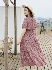 Mulvari Vestido de vuelo con volantes y estampado floral margarita en tallas grandes - Rosa vieja - Ver 2