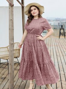 Mulvari Vestido de vuelo con volantes y estampado floral margarita en tallas grandes - Rosa vieja - Ver 3