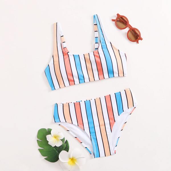 

Girls Striped Bikini Swimsuit, Multicolor