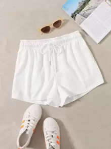 Muchica Drawstring Waist Track Shorts - White - View 1