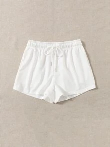 Muchica Drawstring Waist Track Shorts - White - View 5