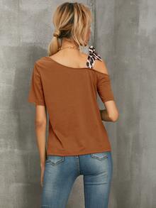 Asymmetrical Neck Tee - Brown - View 2