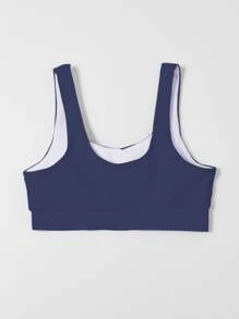 Plain Scoop Neck Bikini Top, For Summer Beach Vacation - Navy Blue - View 2