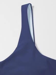 Plain Scoop Neck Bikini Top, For Summer Beach Vacation - Navy Blue - View 4