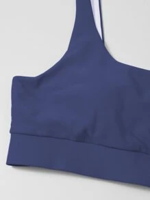Plain Scoop Neck Bikini Top, For Summer Beach Vacation - Navy Blue - View 5