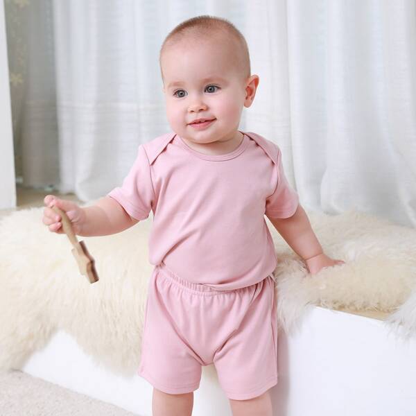 

Baby Girl Solid Tee & Track Shorts, Dusty pink