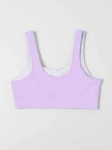 SHEIN Swim Áo bikini cổ tròn trơn, cho kỳ nghỉ hè ở bãi biển - Màu Lilac Tím - Xem 2