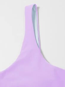 SHEIN Swim Áo bikini cổ tròn trơn, cho kỳ nghỉ hè ở bãi biển - Màu Lilac Tím - Xem 3