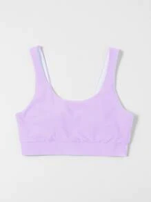 SHEIN Swim Áo bikini cổ tròn trơn, cho kỳ nghỉ hè ở bãi biển - Màu Lilac Tím - Xem 4