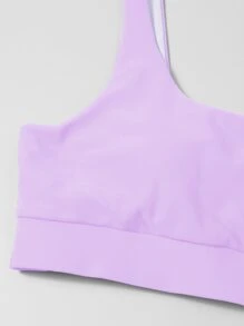 SHEIN Swim Áo bikini cổ tròn trơn, cho kỳ nghỉ hè ở bãi biển - Màu Lilac Tím - Xem 5