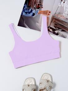 SHEIN Swim Áo bikini cổ tròn trơn, cho kỳ nghỉ hè ở bãi biển - Màu Lilac Tím - Xem 6