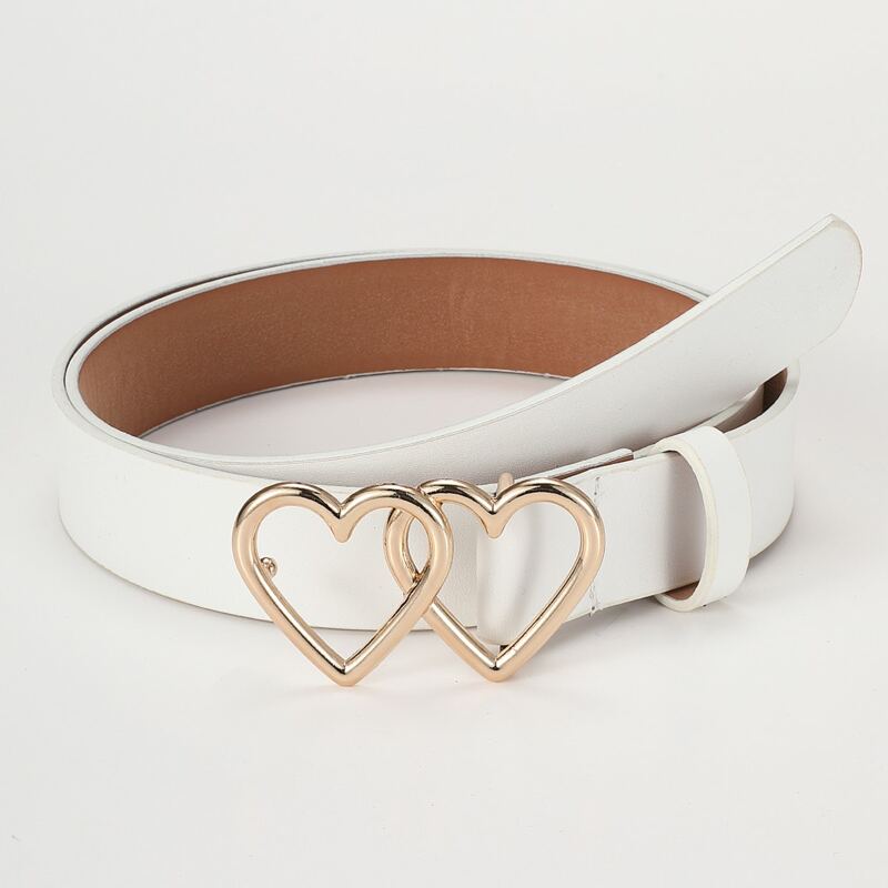 

Double Heart Buckle Belt, White
