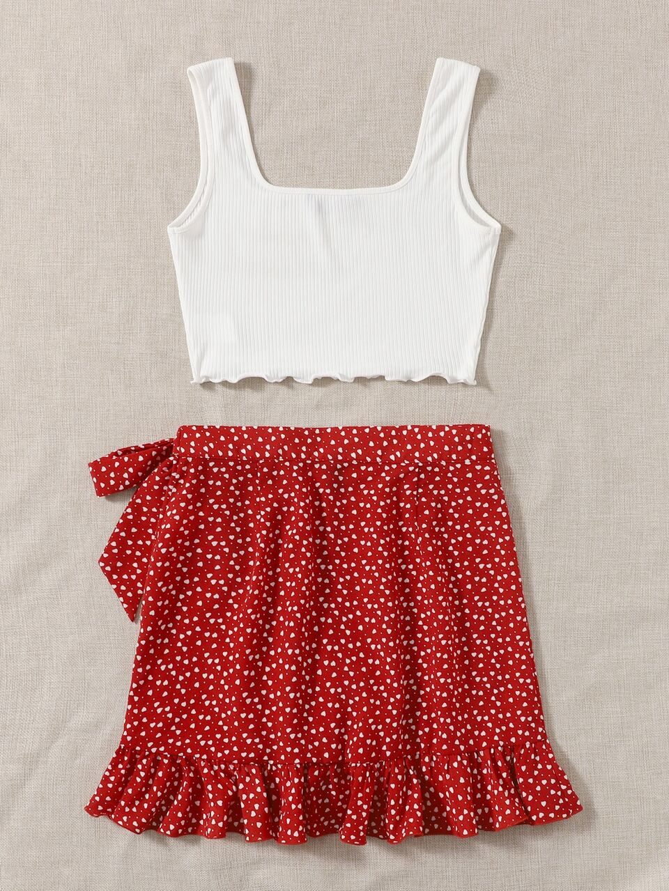 Lettuce Trim Tank Top & Wrap Tie Side Skirt Set