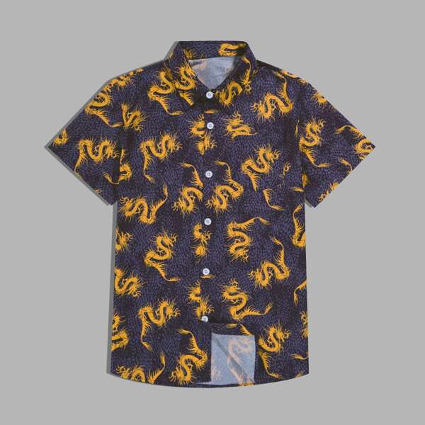 

Men Chinese Dragon Graphic Shirt, Multicolor