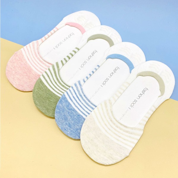 

4pairs Striped Invisible Socks, Multicolor