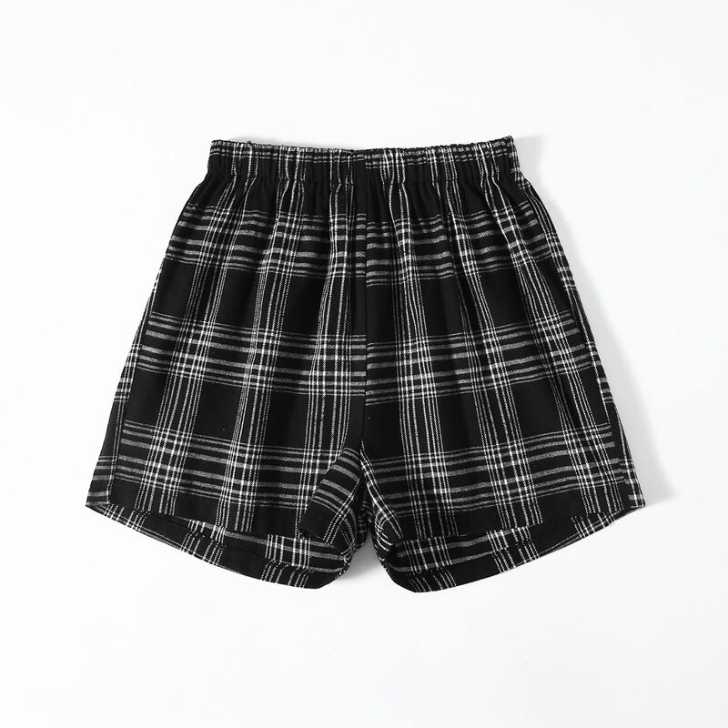 

Plaid Elastic Waist Shorts, Black