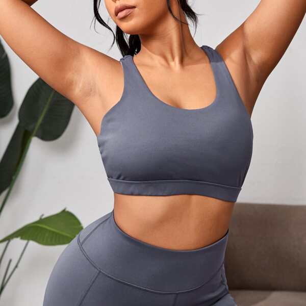 

Plus Medium Support Criss Cross Back Sports Bra, Dark grey