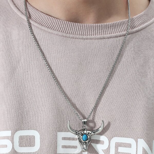 

Men Animal Head Charm Necklace, Silver