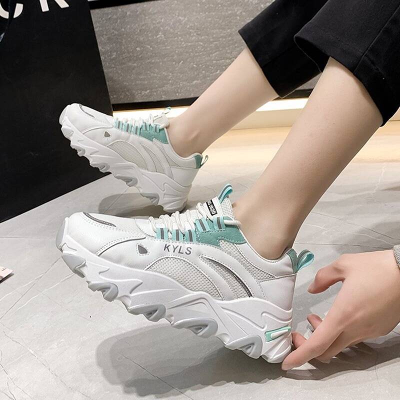 

Lace-up Mesh Chunky Sneakers, White