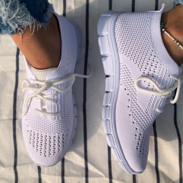 

Lace-up Front Knit Sneakers, White