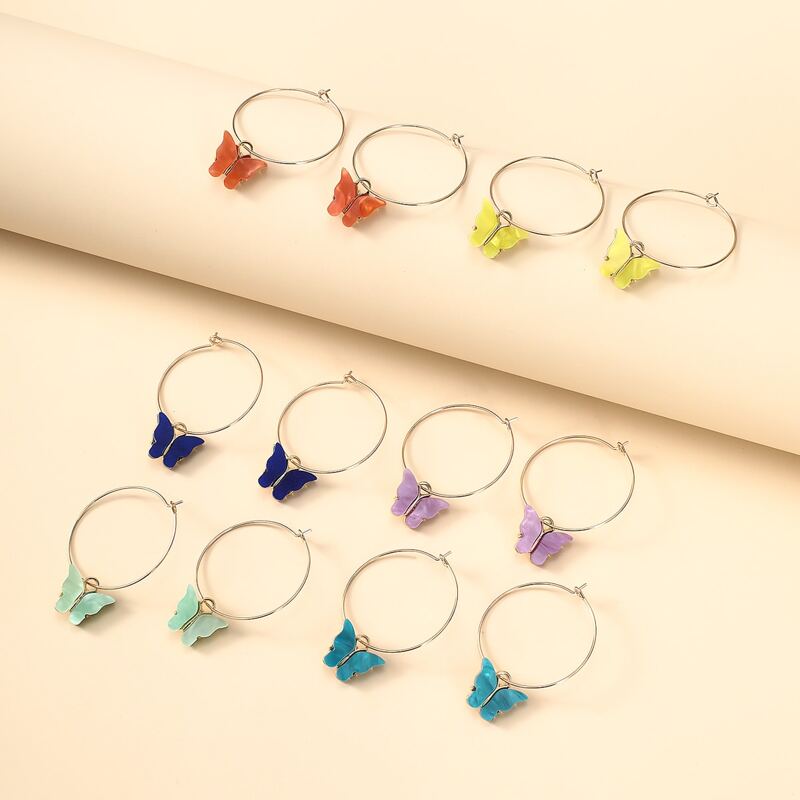 

6pairs Butterfly Hoop Earrings, Multicolor