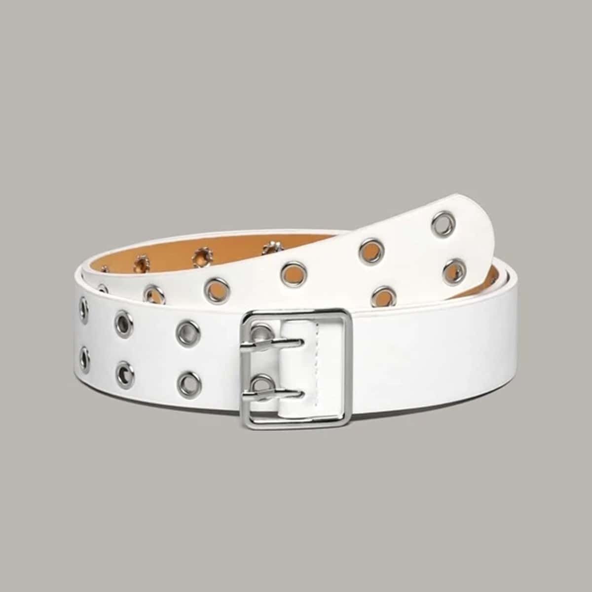 

Square Buckle Grommet Belt, White