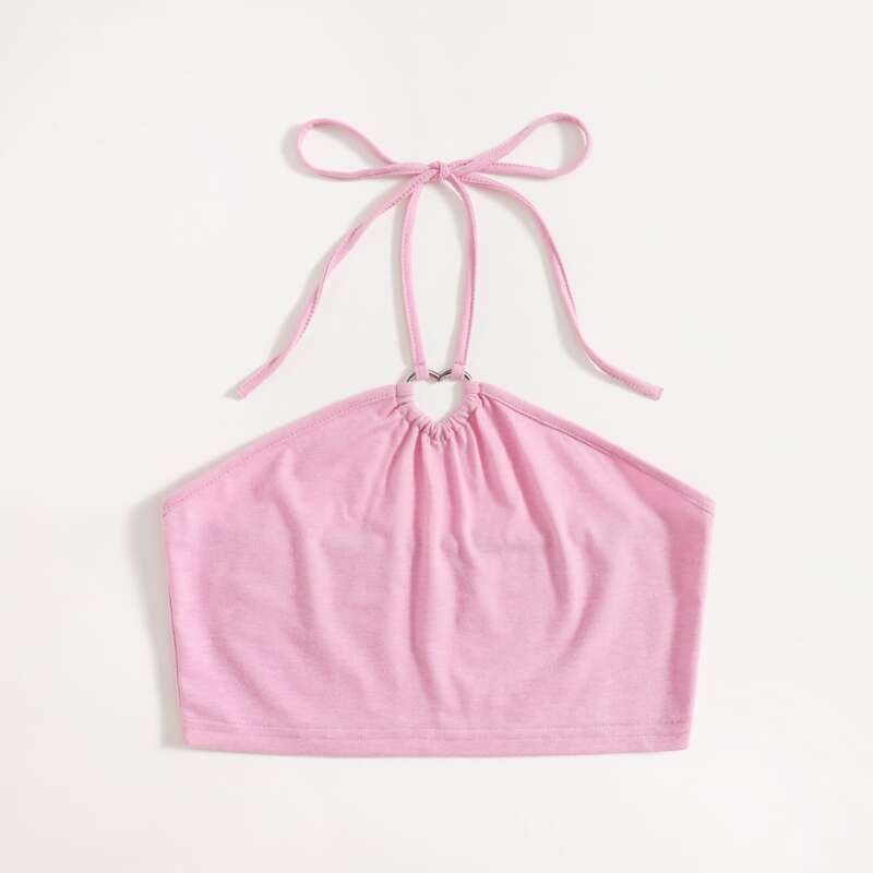 

Solid Halter Crop Top, Pink