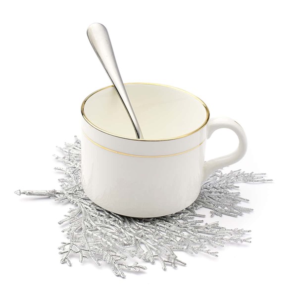 

6pcs Leaf Shaped Coaster, Silver